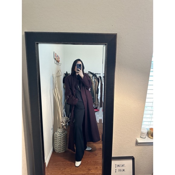 Stephanie Mathews 100% Wool Coat Double Breasted Small Burgundy VINTAGE